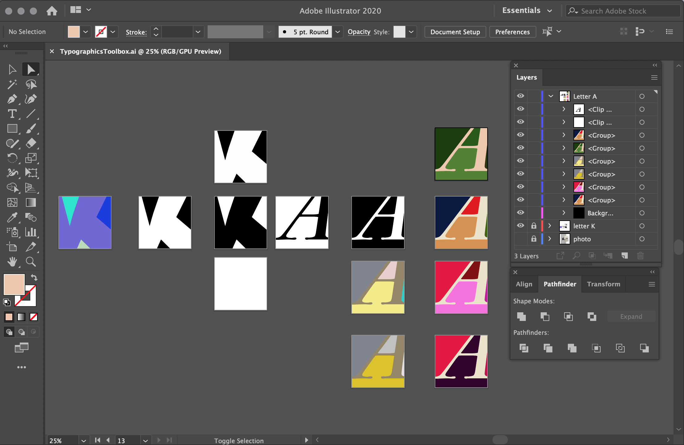 Screen shot of Illustrator — creating the digital typographics toolbox