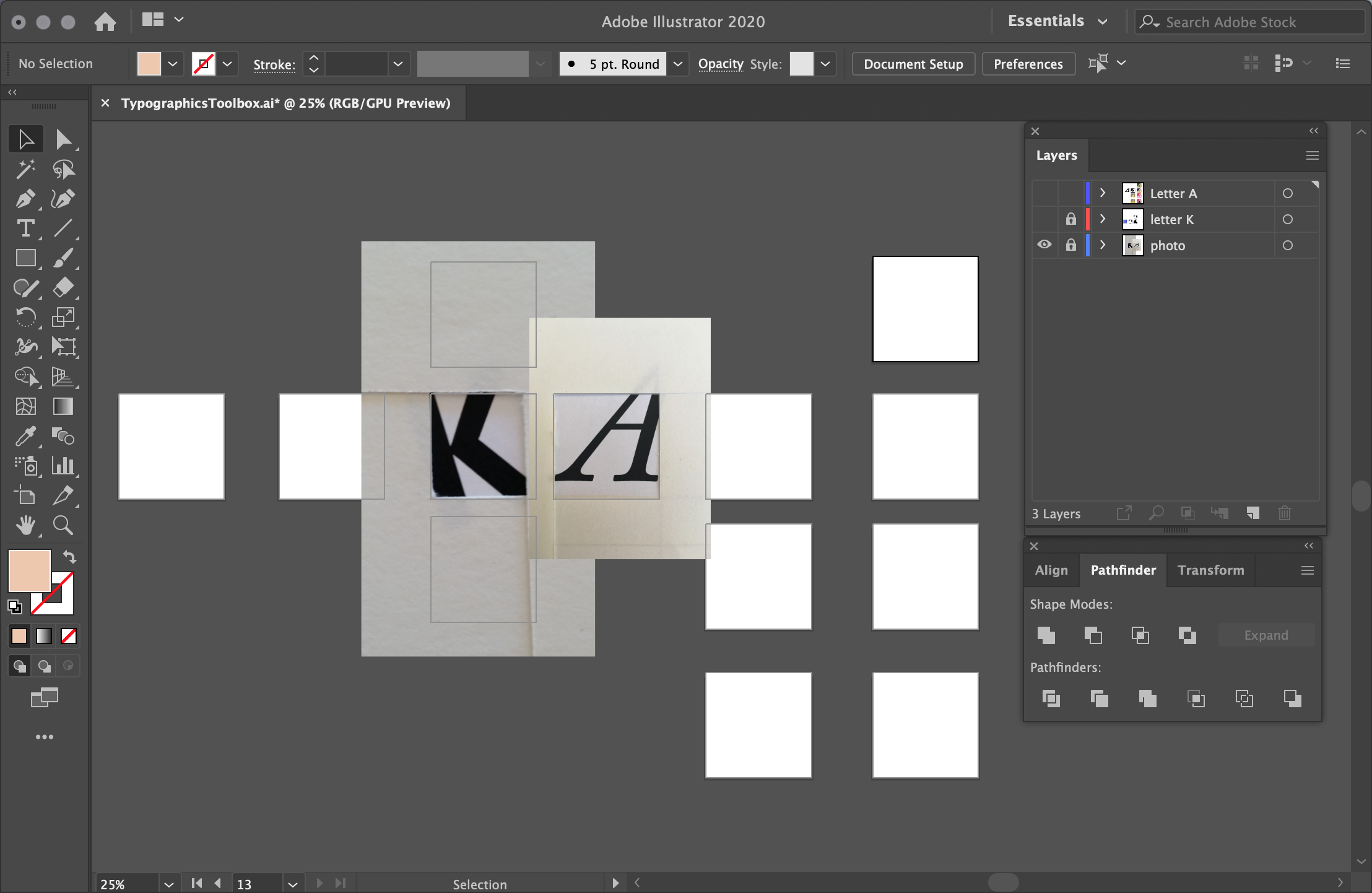 Screen shot of Illustrator — creating the digital typographics toolbox
